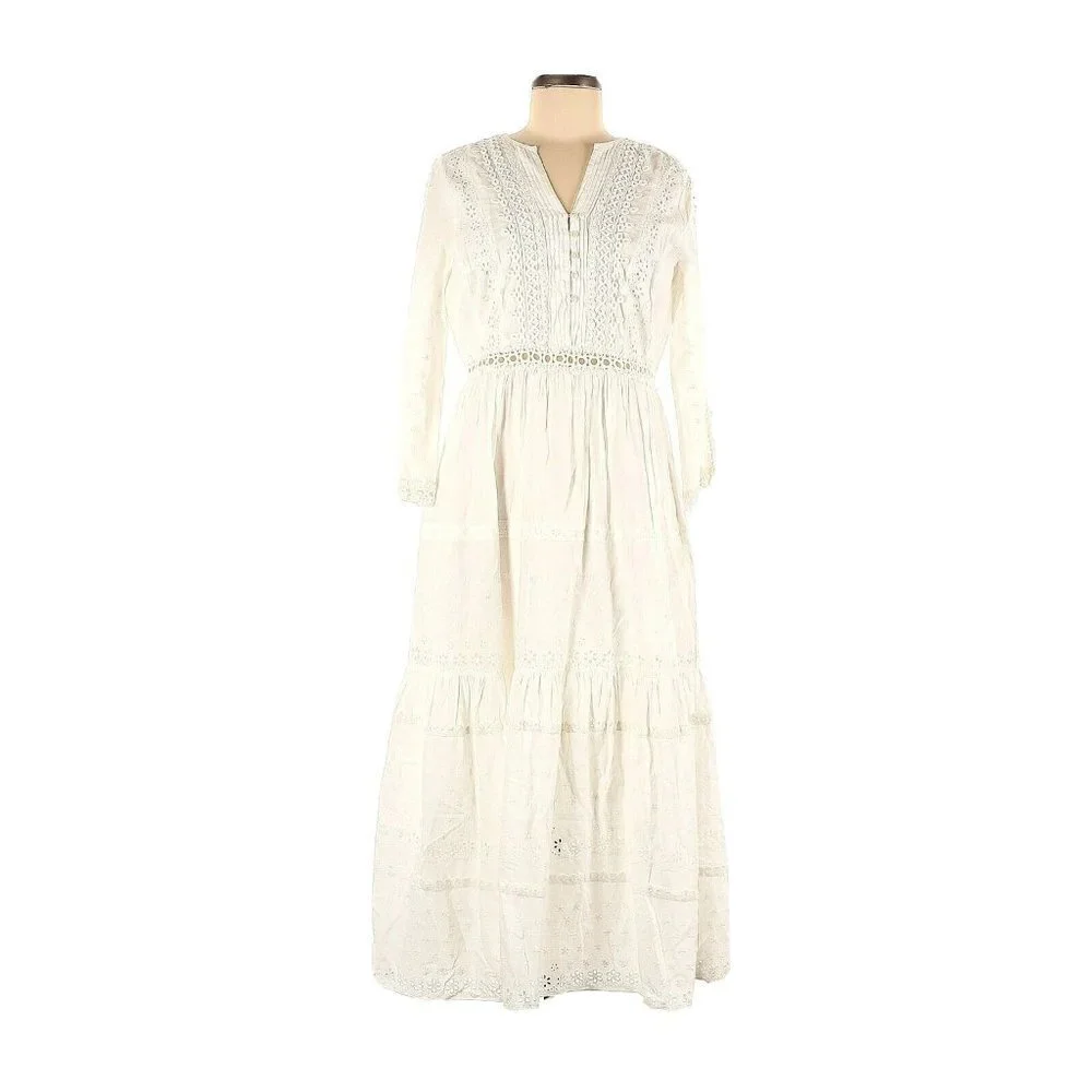 NWT J.Crew Tiered Eyelet Prairie Midi in White Fit & Flare Dress 8
